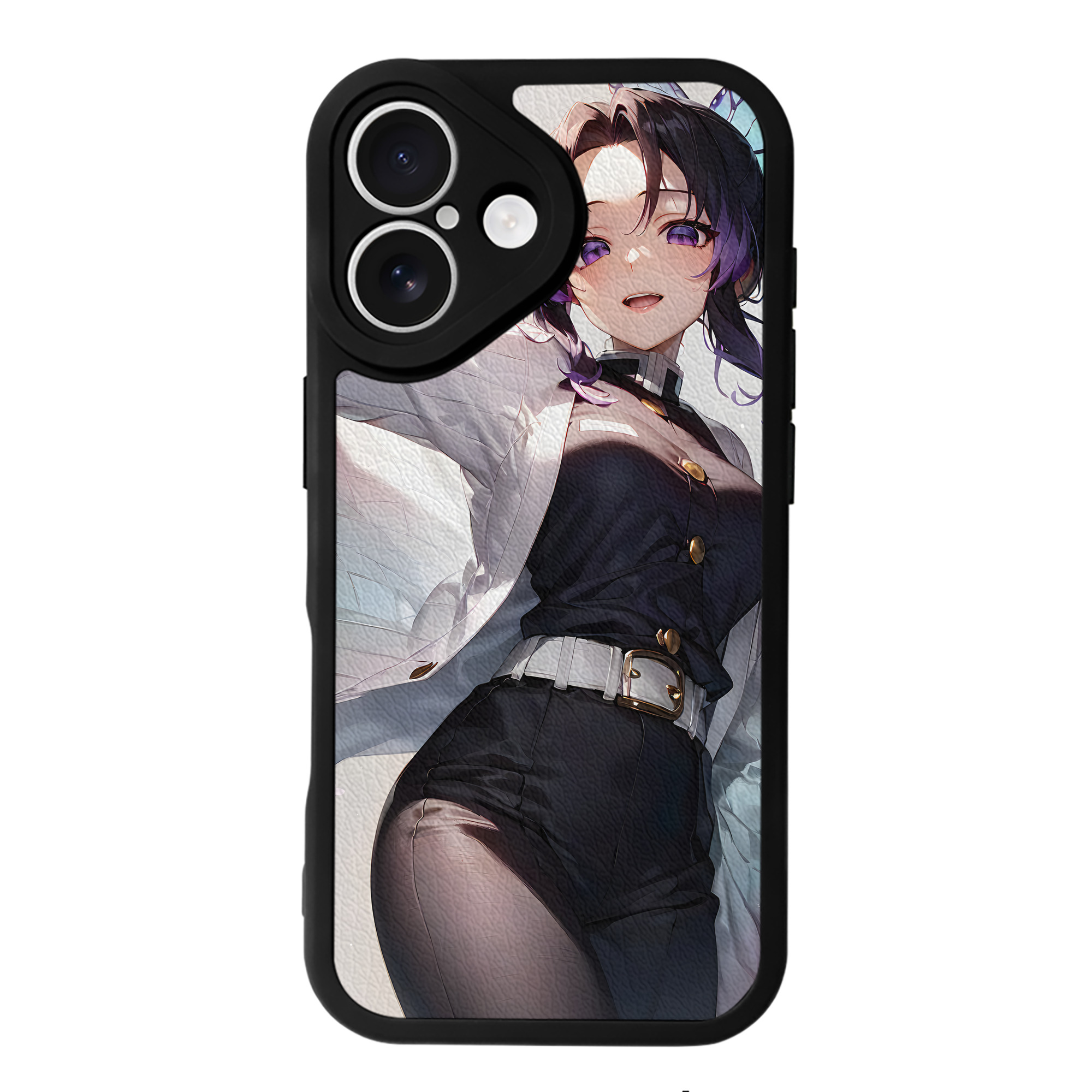（画像用） 鬼滅の刃（きめつのやいば）蟲柱-胡蝶 しのぶ／こちょう しのぶ Kochou Shinobu 【iPhone 16シリーズ対応】シリコンスマホケース（レザー調） 材質：シリコン